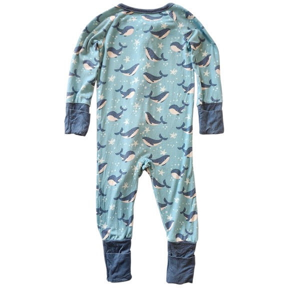 Little One Shop Bamboo Whale Print Blue Zippy Romper Pajamas PJ 0-3 Mon Sleeper - Picture 2 of 4